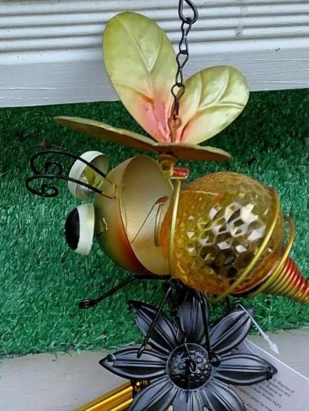 Yellow Bee Solar Hanging Lantern with Floral Accents